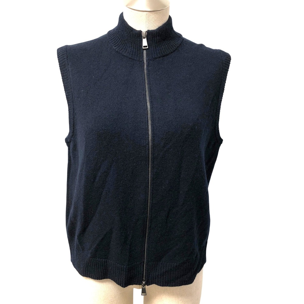 ME+EM Soft Wool Two-Way Zip Vest Womens S Navy Merino Sporty Preppy Minimalist